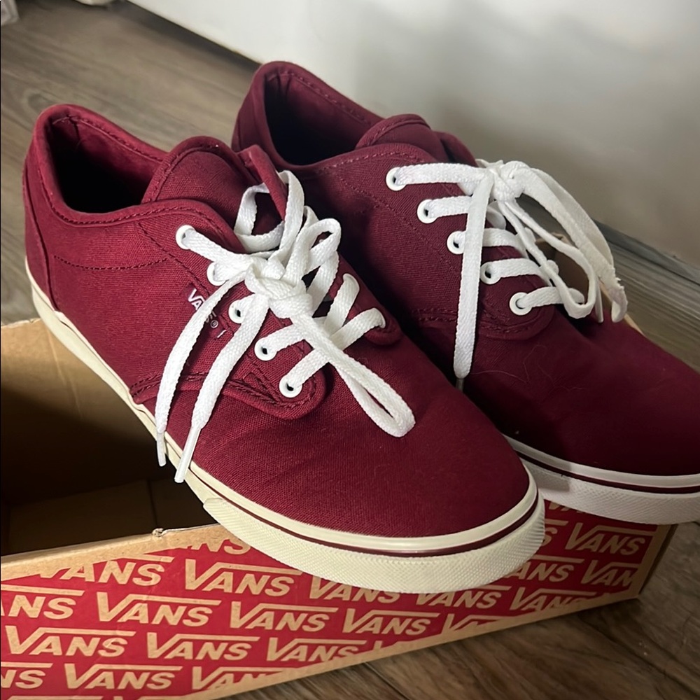 Vans Maroon Canvas Shoes with White Accents